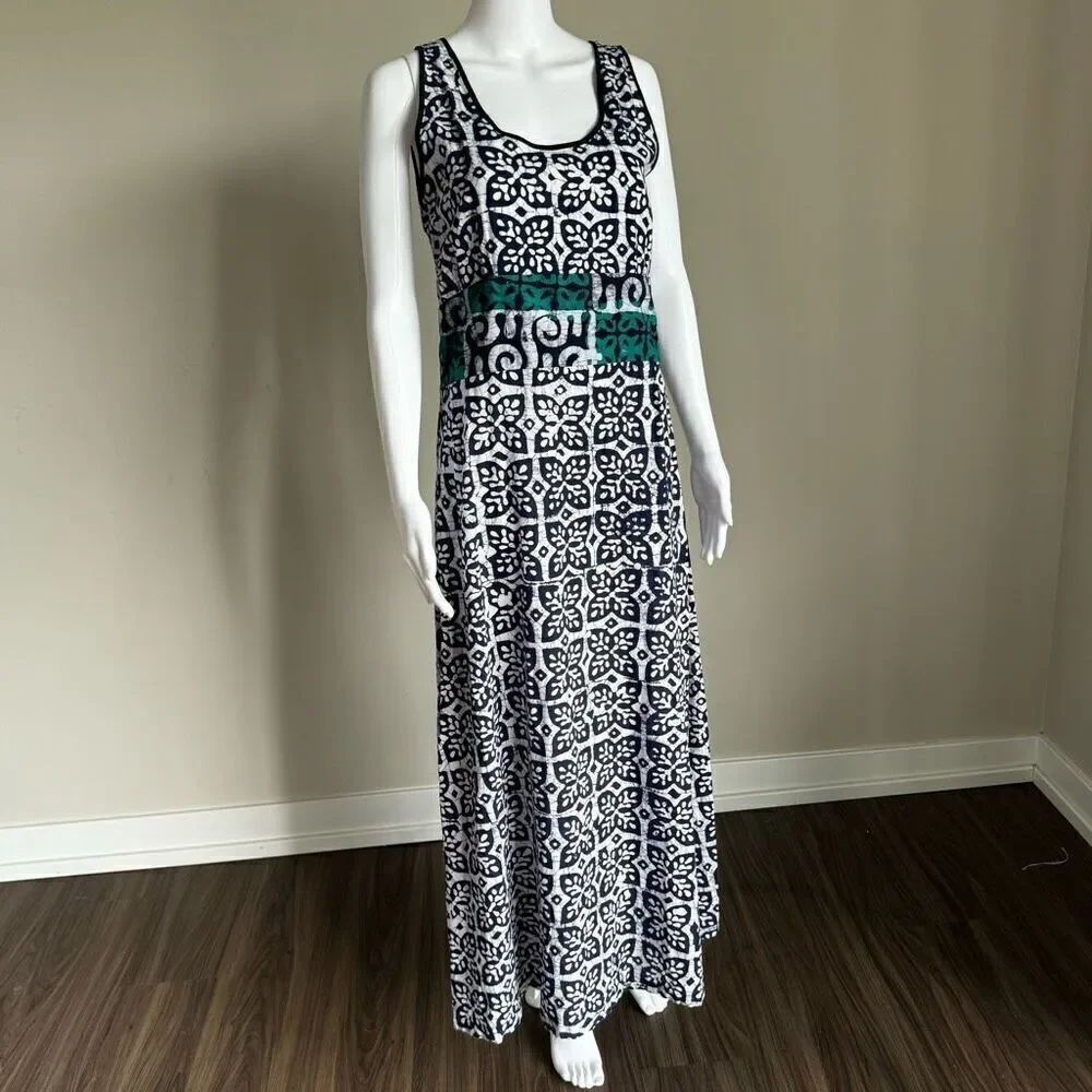 VTG Turquoise & Blue Batik Butterfly Print Maxi Dress